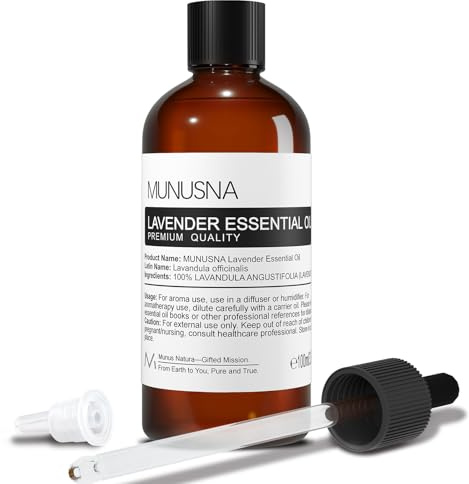 MUNUSNA Lavender Essential Oil, Natural Pure Lavender Oil for Aromatherapy Skin Care, Fragrance Oil for Aroma Diffusers, Humidifier, Candle and Soap Making 100ml