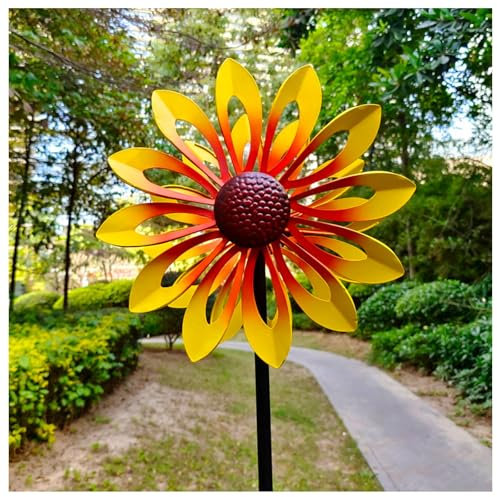 Molinillo De Viento 174CM Veleta Decorativa con Diseño De Girasol, Rehiletes De Jardín Patio Jardín Césped Y En Cualquier Lugar Aire Libre,Yellow