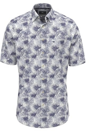 FYNCH-HATTON Short Sleeve Cotton Shirt with Kent Collar, navy, L