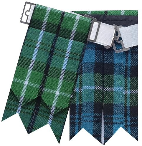 Flashes de kilt écossais pour homme - Chaussettes de kilt traditionnelles avec tartan et uni, avec lourdes boucles ajustables, jarretelles en laine acrylique pointues - Parfait pour la tenue des