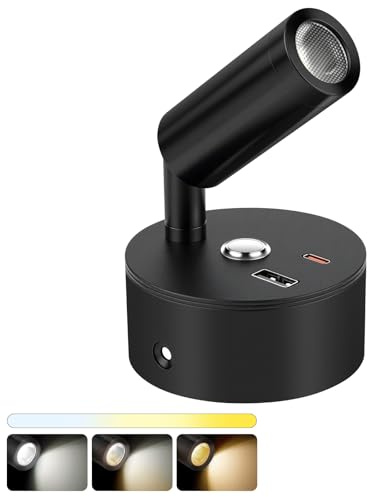 AOOTE Luz de Lectura LED 12V, Camper Lámpara de Lectura LED con Interruptor Dimmer y Cargador USB&Type-C, Luz de Lectura Junto a la Cama de pared Regulable para Autocaravana Furgo Barco, 3 Colores