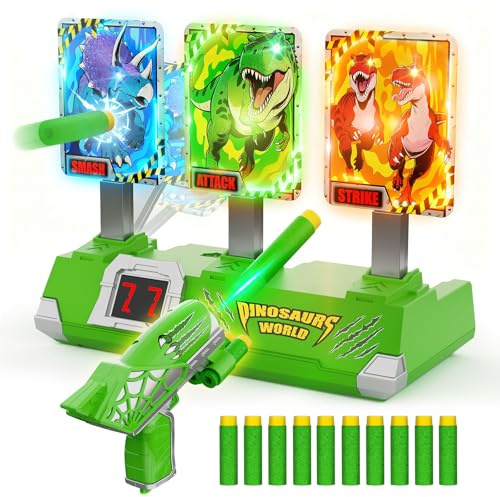 Dinosaure Jouet Pistolet avec Lumineux Cible Tir Electronique Automatiques, Dinosaur Jeux Exterieur Enfant 3-12 Ans Cadeau Garcon 3 4 5 6 7 8 9 10 11 Ans Jouet Enfant 4-9 Garçon Cadeaux Anniversaire