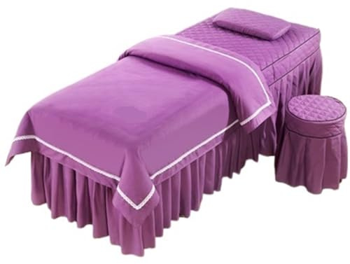 DYYEUAVT Sängkläder för skönhetssalong, 4 delar, hudvänlig, för massage, spa, kjol, pall, kudde och täcke(lila, 190 x 70 cm)