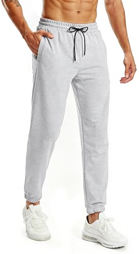 Rane Sports Pantaloni da Uomo, Pantaloni da Jogging Casual con Tasche, Pantaloni da Allenamento in Spesso Tessuto di Cotone French Terry Grigio L