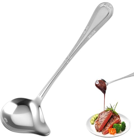Louche à Sauce avec Bec Verseur,20 cm Cuillère à Sauce en Acier Inoxydable