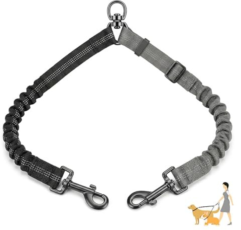 SWYZOR Correa Doble para Perros, Correa Perro, Correas Doble para 2 Perros, Correas Dobles Giratorias 360° Sin Enredos, para Perro Pequeños, Medianos y Grandes