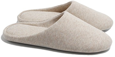 ofoot Pantoufles Intérieur pour Femmes, Chaussures de Ville Antidérapant en Coton Lavable avec Mousse Moire de Forme(Beige,36/37 EU)