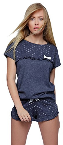 Moonline - Pigiama da donna moderno e comodo/Shorty, in morbido cotone, vari modelli, M