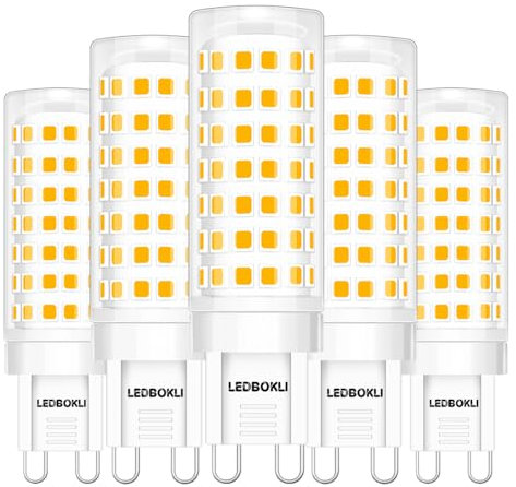 LEDBOKLI Dimmbare G9 LED Lampe Warmweiß 8W 3000K - entspricht 80W Halogenlampe, G9 Glühbirne 700 Lumen, kein Flackern, 360° Abstrahlwinkel, AC 220-240V, Enegiesparende kleine Birne, 5er Pack
