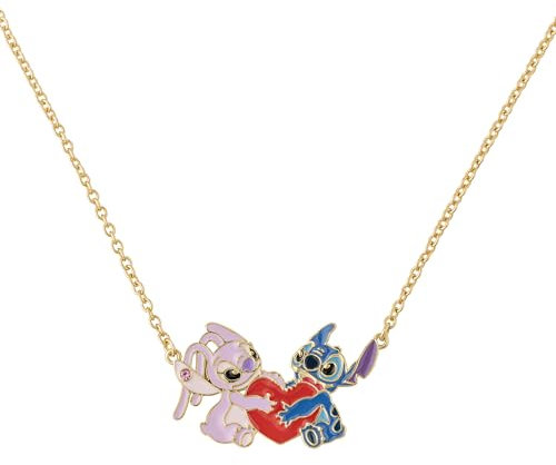 Disney Stitch & Angel Collana con ciondolo a forma di cuore placcato oro per ragazze