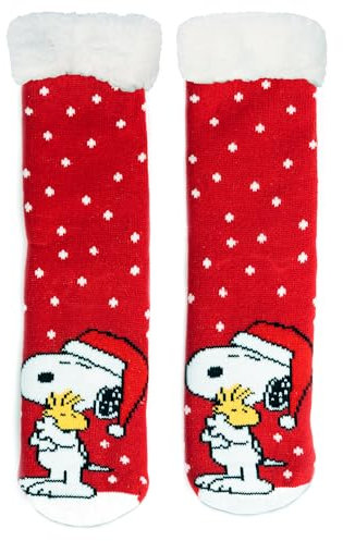 United Labels The Peanuts Snoopy Kuschelsocken für Damen, Rot Weiß, 39-42, flauschige Stoppersocken, Wintersocken, warme Socken, Hüttensocken