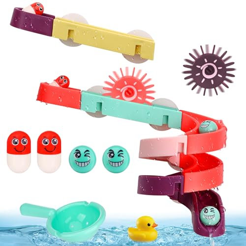 Zeawavsl Badespielzeug für Kinder, 24 Stück DIY Kugelbahn Badewannen Spielzeug ab 3 4 5 6 Jahre, Badewannenspielzeug mit Saugnäpfe, Geschenke für Kinder (24)