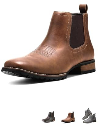 MASHANGGOU Chelsea Botas de vaquero para hombre, botas elásticas para el tobillo para vestir casual, botines de Chelsea Occidental para hombre, marrón oscuro, 39 EU