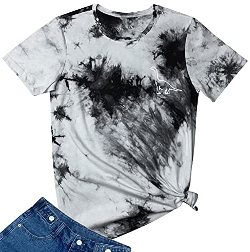 ROSEPARK Women Tie Dye Graphic Tees Cute Tshirts White Black XX-Large