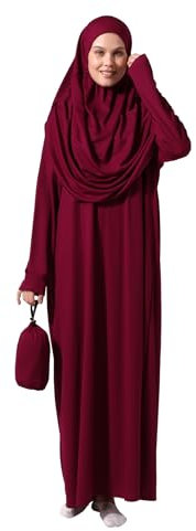 ihvan online Vestidos musulmanes para mujer, vestido de oración islámica de una pieza de manga larga, fucsia, XXX-Large-4X-Large
