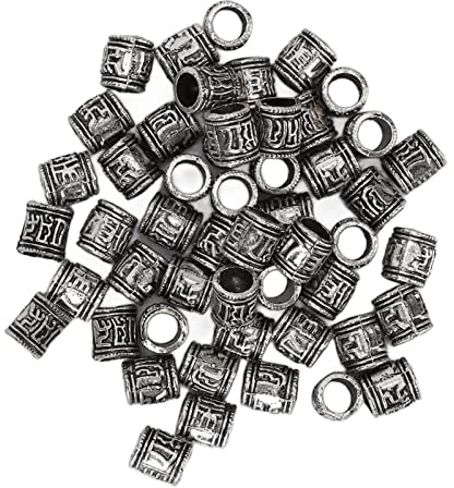 50pcs Beard Beads, Vikings Runes Beads Norse Dreadlock Beads Hair Tube Beads DIY Vintage Alloy Hair Braiding Dreadlocks Hair Tube Beads for Men Women Braiding Ties