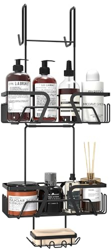 Daoun Shower Caddy Hanging, 2-Tier Rustproof Stainless Steel Shower Organiser with Soap Dish, Black (BSC005)
