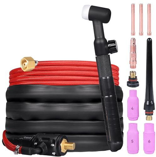 ARCCAPTAIN Torcia per saldatura TIG, Torcia TIG Argon WP-17V con tubo dell'aria rosso da 13 piedi e connettore da 10-25 mm, Torcia TIG di sollevamento 150 A per ARCCAPTAIN ARC160 MIG130