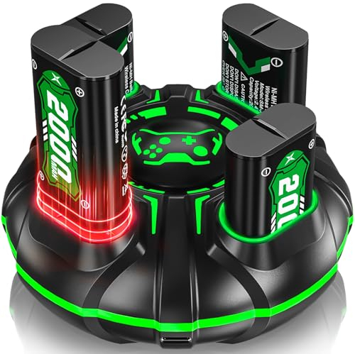 Rechargeable Battery and Charger Station for Xbox Series X/S/S/X/Elite Controller, 4 * 4800mWh Battery with 4-Slot Charging Station and C-Type Cable