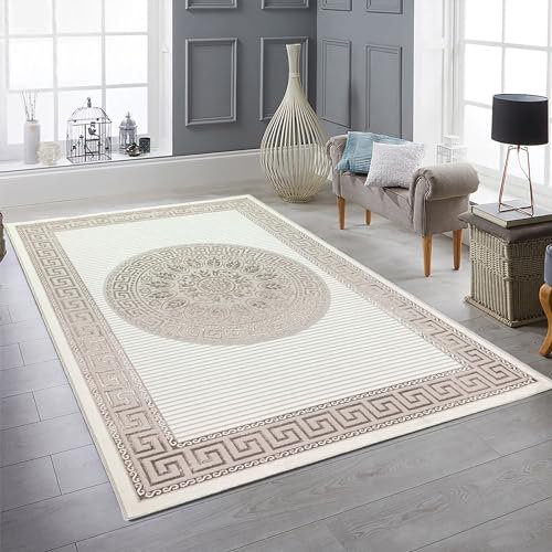Teppich-Traum Wohnzimmer Schlafzimmer Teppich Kurzflorteppich Designerteppich modern edel Orient glänzend Ornamente Creme beige 200 x 290 cm