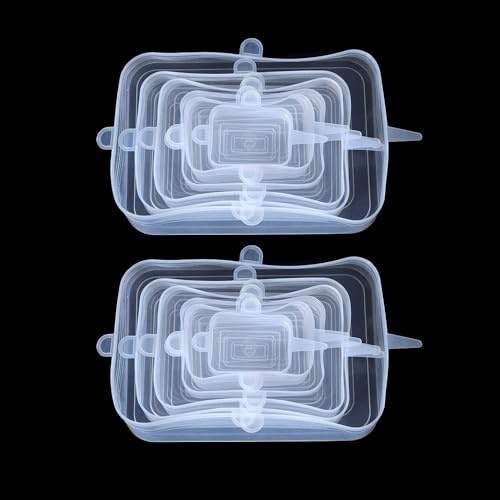Coperchi in silicone per alimenti, confezione da 12, riutilizzabili, coperture per alimenti in silicone e coperchi per alimenti, per microonde, ciotole in silicone per piatti, barattoli, ciotole