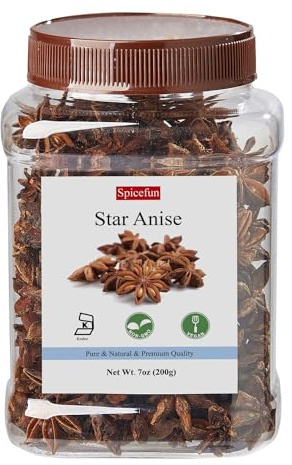 Spicefun Star Anise 7oz(200g), Chinese Star Anise Whole, Fresh, Pure and Dried Anise Pods, Great for Cooking, Baking and Tea