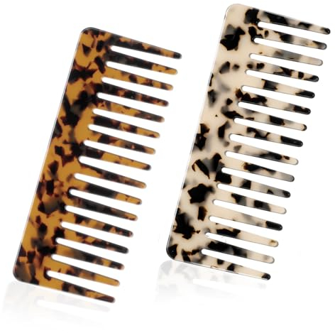 Ouligay 2 Stück Breiter Zahnkamm Großer Lockenkamm Breiter Kamm Grobzinkiger Haarkamm mit Großer Zahnung Duschkamm Wide Tooth Comb für dickes, lockiges, gewelltes Haar