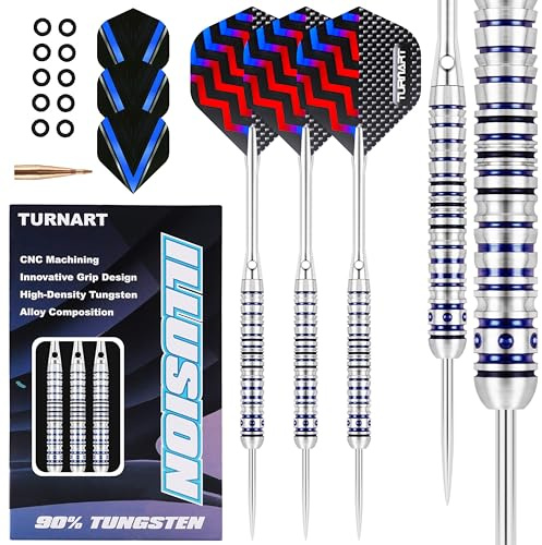 Fléchette Fléchettes Pointe Acier 12 pcs 24g Fléchettes Professionnelles 24 Ailes 12 Fléchettes avec 20 Anneaux en Caoutchouc Outil à Anneaux en Laiton Fléchettes (Tungstène Fléchette -Bleu, 24 G)