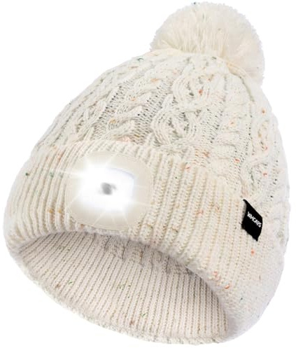 Wmcaps Bonnet LED Beanie, bonnet avec une lumière intégrée Type-C rechargeable pour course - Ultra lumineux avec 4 lumières LED - Torche de tête mains libres - Cadeau pour papa, maman à Noël - Unisexe