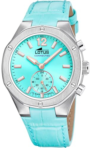 LOTUS Reloj Inteligente Mujer - Híbrido Connected de Cuero Azul Analógico - Cristal Mineral Resistente - Resistente al Agua 10 ATM - Control Música, Cuenta Pasos, Notifica y Rechaza Llamadas 18972/4
