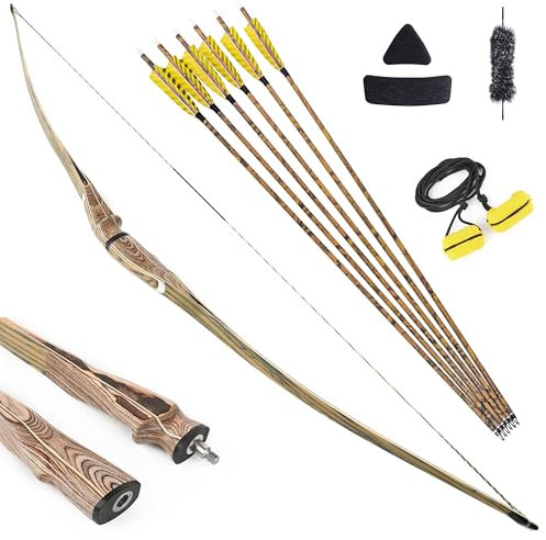 Bogenschießen Takedown Traditioneller Langbogen Recurve Bogen und Pfeile Set, 60“ 62“ 64“ Handgefertigt Abnehmbarer Jagdbogen Dreieck Longbow 20-50lbs Horsebow (60/Bogen Set, 40lbs)