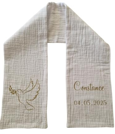 Etole écharpe de baptème Linge Blanc Gaze de Coton en Flocage