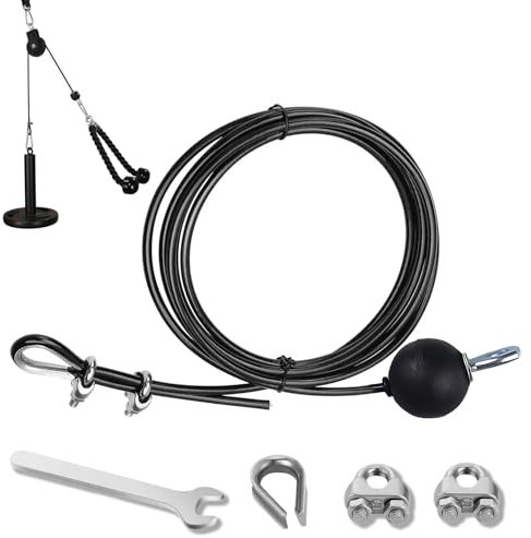 Fitness Pulley Cable 4 Meter, Adjustable Home Gym Pulley System, Replacement Gym Cable Machine Pulley Rope, Thick 5mm Heavy Duty Pulley Cable for Weight Pulley System, Home Multi Gym Accessories