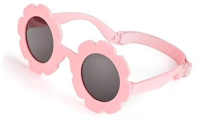 EXQUIMA Baby Sunglasses with Strap, Flexible Polarized Baby Sunglass, Cute Flower Polarized Sunglasses UV400 Protection for Child's Age 6-24 Months