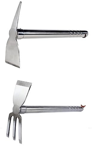 Knoruley 2PCS Outils Agricoles Combinés Argent Multifonctionnel Comprennent une Houe à Double Usage de 39 cm et une Pioche à Double Usage de 39 cm