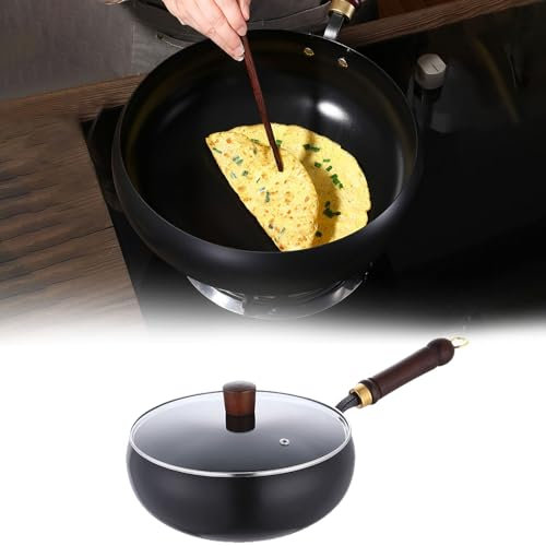 Padella in ferro non rivestito, pentola forgiata a mano con funzione di ritenzione del calore, per cucina, vari stili culinari, ricette, padella in ferro battuto, padelle da stiro (A)