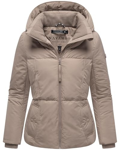 Navahoo Damen Winterjacke warme Steppjacke mit großer Kapuze Flüsterfee 14 Taupe Grey Gr. M