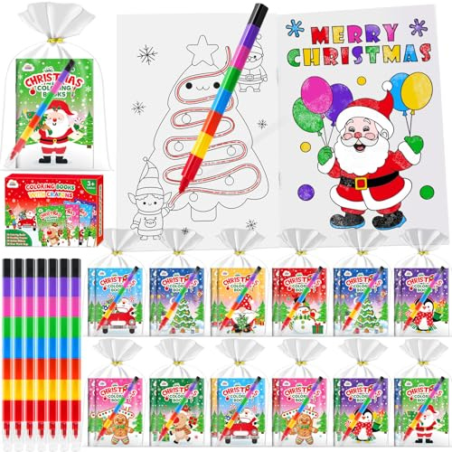 ZMLM Christmas Party Bag Fillers for Kids, 24 Pcs Colouring Books & Crayons | Wedding Activity Packs, Ready-to-Pack Party Sets, Colouring & Mazes, Screen-Free Fun, Birthday Party Favours, Class Gifts