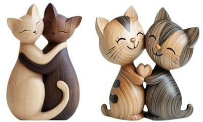 Rainway 2 esculturas de madera de pareja de gatos, decoración de escritorio plana 2D, decoración de gatos de madera, decoración para el hogar y la oficina, regalo personalizado de cumpleaños y Navidad