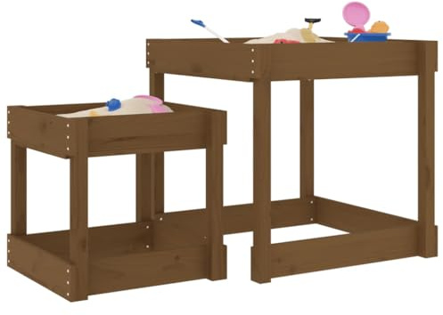 Generico Tavoli Sabbiere 2 pz Marrone Ambra in Legno Massello di Pino,Giochi e Giocattoli,Attrezzatura Gioco per esterni-825054