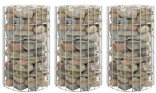 Tidyard Gabionen-Hochbeete 3 STK. Rund Verzinkter Stahl Ø30x50 cm, Gabione Steinkorb Drahtkorb Mauer Säulen für Moderne Gartengestaltung Wege Einfahrt152019
