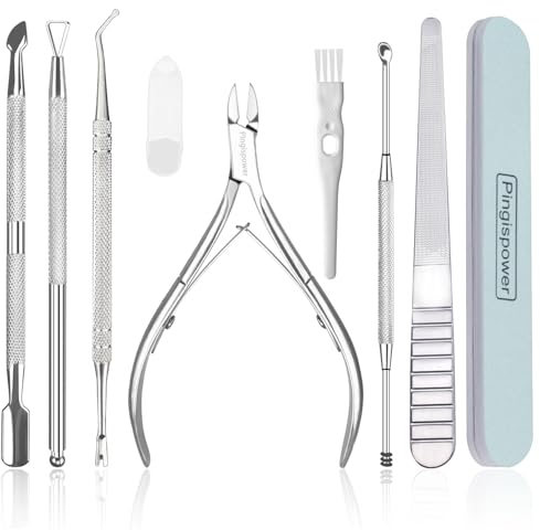 Pingispower Nagelhautzange mit Nagelhautschieber Set, 9 Stück Professionelle Nagelhautentferner Nagelhauttrimmer ＆ Nagelhautschneider, Premium Maniküre-Werkzeugsatz für Zehennägel und Fingernägel