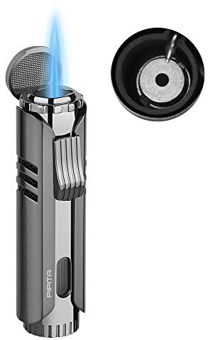 PIPITA Antivento Torcia Accendino,Singolo Getto Blu Fiamma metallo Accendino Regolabile Ricaricabile Gas Butano Accendino (Venduto Senza Gas)