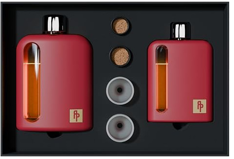 Ragproper Modern Glass Hip Flask for Men | Cork & Silicone Lid Liners | Firm Grip | Curved Edges | Durable Silicone Covered Flask for Whiskey | Liquor | Sprits | 100ml Single+ 240ml Double | Red