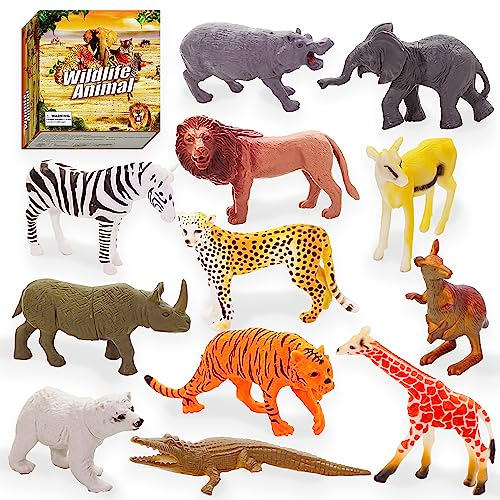 12 Stück Tiere Figuren, Tiere Spielfiguren , Tierfiguren Kinder, Geschenke für 3 4 5 6 7 jährige Geschenke für Kinder zu Weihnachten und Silvester für die Erziehung von Kindern über Wilde Tiere