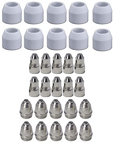 SUSEMSE 30 PCS P-80 Plasma Cutter Cutting Torch Consumables, Non-Touch Pilot Arc Plasma Cutting Nozzles + Tip Electrodes + Ceramic Shield Cups