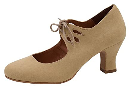 PASARELA - Zapatos de Baile Flamenco Antelina Cordones Antelina Mujer Color: Camel Talla: 39