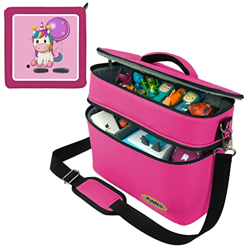 PUNALU große Tasche für Toniebox inkl. Schutzfolie passend für Toniebox, Platz für 68 Tonies, Set Toniebox Tasche + Toniebox Aufkleber (pink)