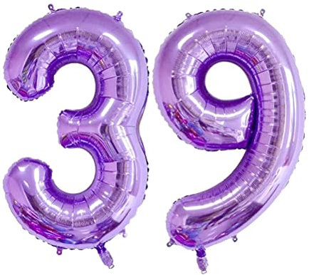 MiaLover 40 Zoll Zahl 39. Geburtstag deko Zahlen Ballon 39 Heliumballon 39 Geburtstagsdeko Riesen Aufblasbar Helium Folienballon Luftballons für Männer Frauen Happy Birthday Deko Luftballon(Lila)