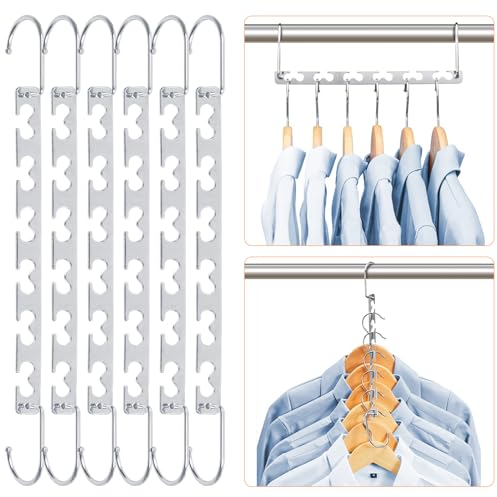 Sindax 6pcs Magical Space Saving Hangers, Stainless Steel Hangers for Clothes, Portable Closet Wardrobe Storage Organiser for Trouser Coat and Suits